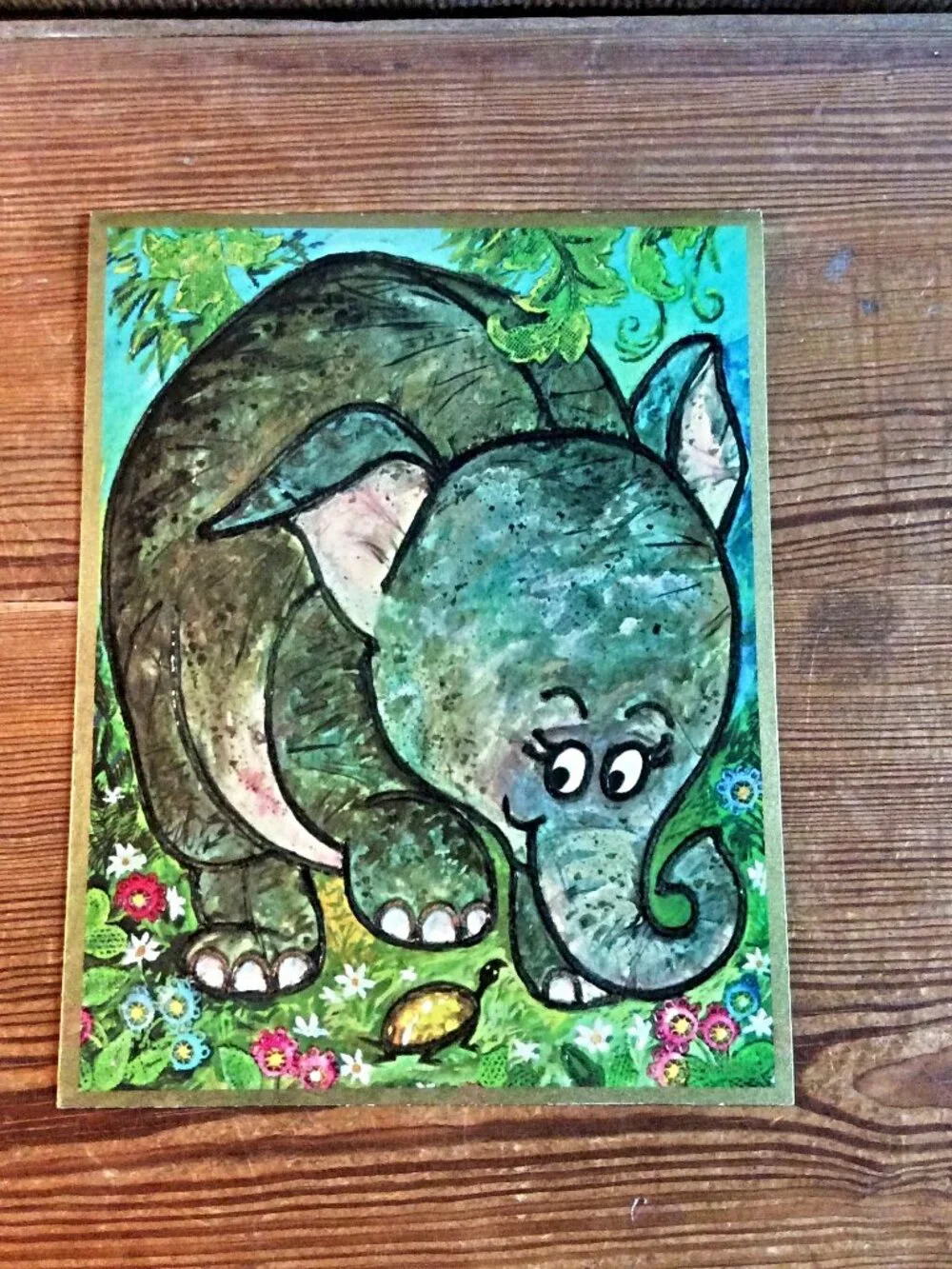 Anniversary Greeting Card Congratulations Cute Elephant Floral Design w/Env